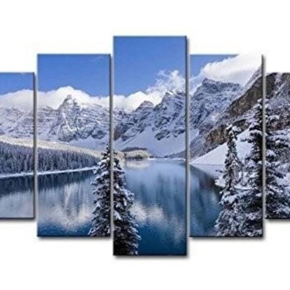 5 piece Wall Art painting decor on canvas - SNOW LAKE - Picture 1 of 10